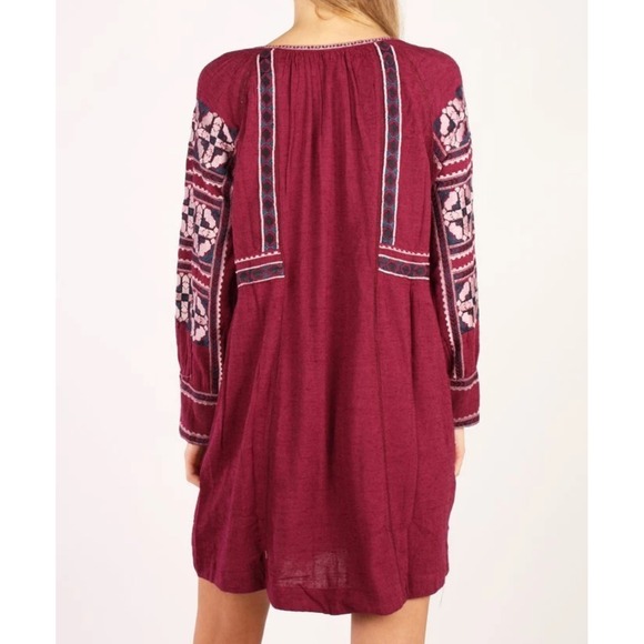 Anthropologie Free People Large All My Life Wine Boho Embroidered Dress Festival - Picture 16 of 16